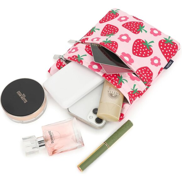 Women's Crossbody Purse Strawberry Print Zipper Pocket Adjustable Strap - Picture 2 of 9